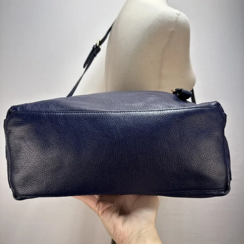 Ora Delphine Adele Satchel Bag Crossbody‎ Purse Royal Blue Pebbled Leather